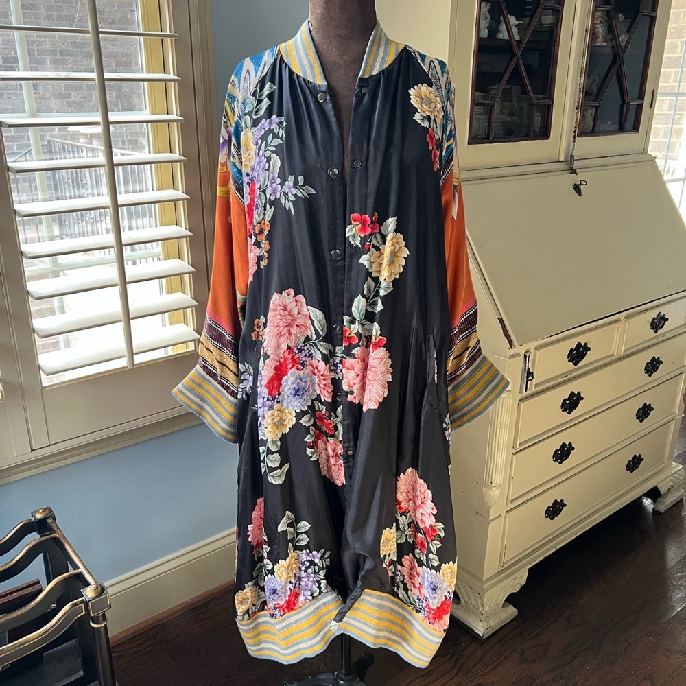 Johnny Was Silk Floral Reversible Kimono Jacket